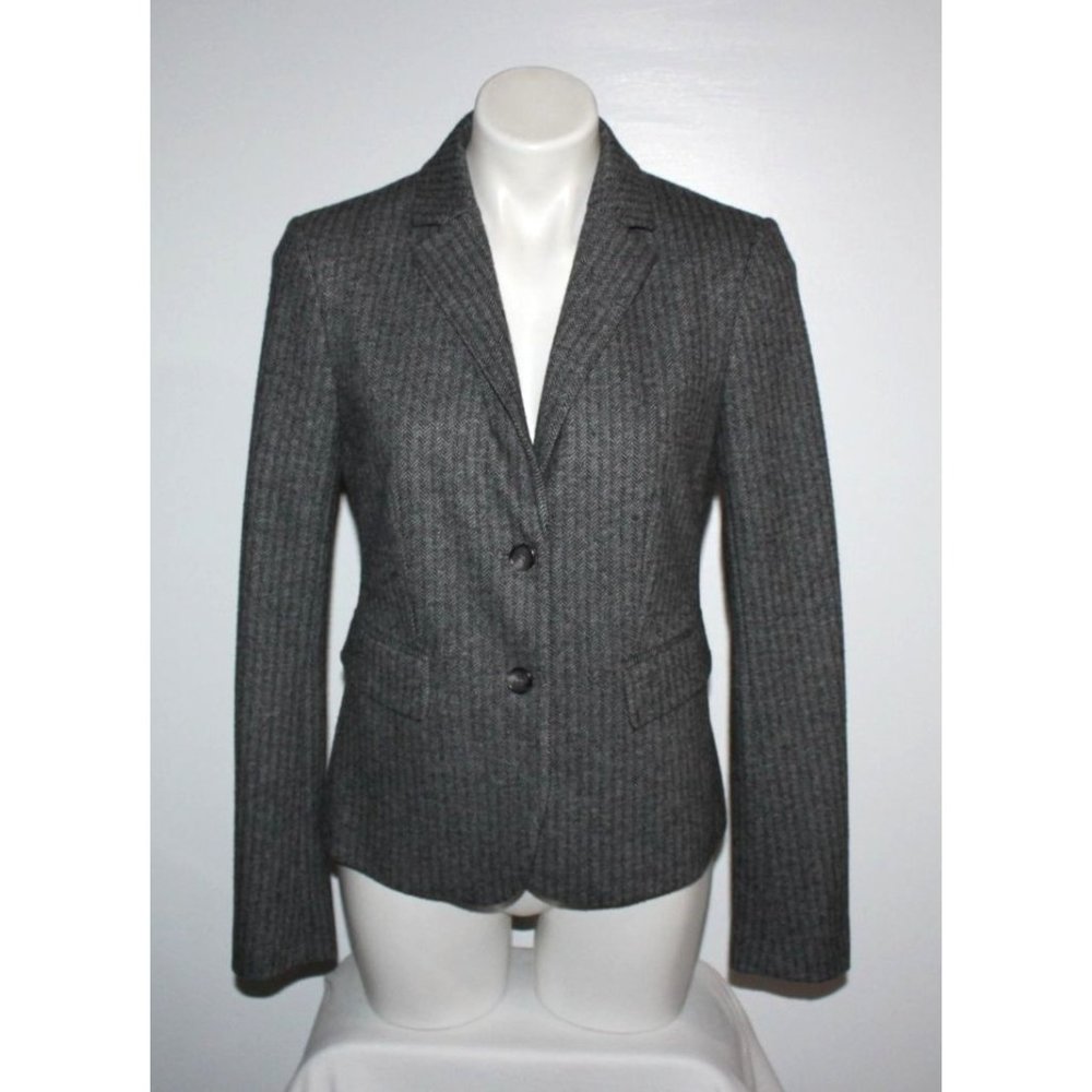 ANN TAYLOR Women's Dark Gray Herringbone Blazer Jacket Size 6